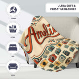 Mustard Yellow and Black Vintage Camera Illustration Seamless Lovely  Personalised Custom Name Super Soft Fleece Blanket Bed Sofa Throw