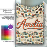 Mustard Yellow and Black Vintage Camera Illustration Seamless Lovely  Personalised Custom Name Super Soft Fleece Blanket Bed Sofa Throw