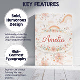 Personalised Name Pastel Rainbow Floral Dreamy Nursery Pattern Custom Modern Room Accent Canvas Wall Art Print Decor Picture Ready to Hang