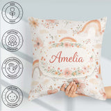 Custom Name Pastel Rainbow Nursery Pattern Seamless Watercolour Square Filled Cushion Throw Pillow Sofa Bed Home Decor Zip Washable UK Made