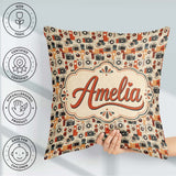 Custom Name Century Modern Abstract Camera Seamless Orange Cream Square Filled Cushion Throw Pillow Sofa Bed Home Decor Zip Washable UK Made