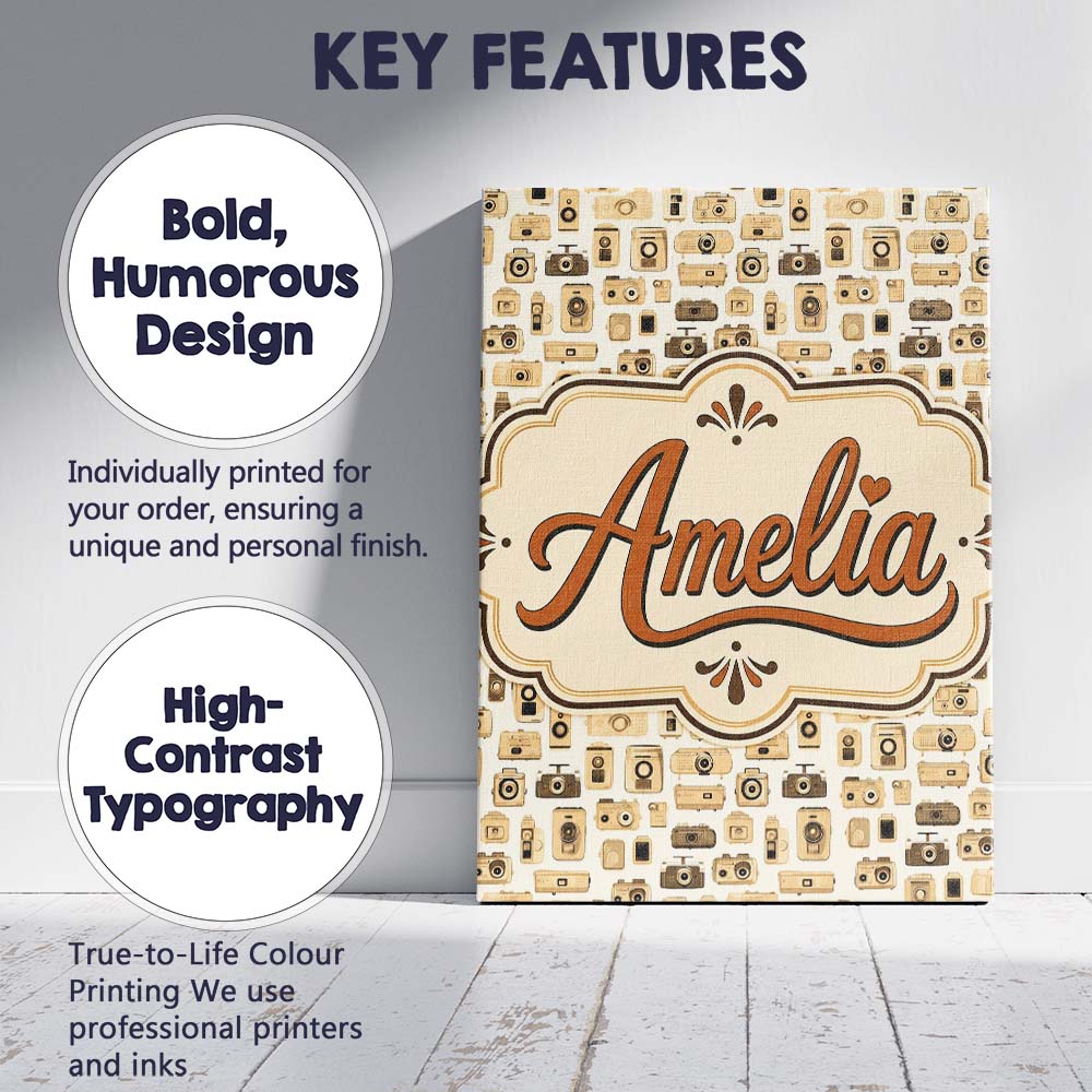 Personalised Name Neutral Beige Retro Custom Modern Room Accent Creative Decorator Style Canvas Wall Art Print Decor Picture Ready to Hang