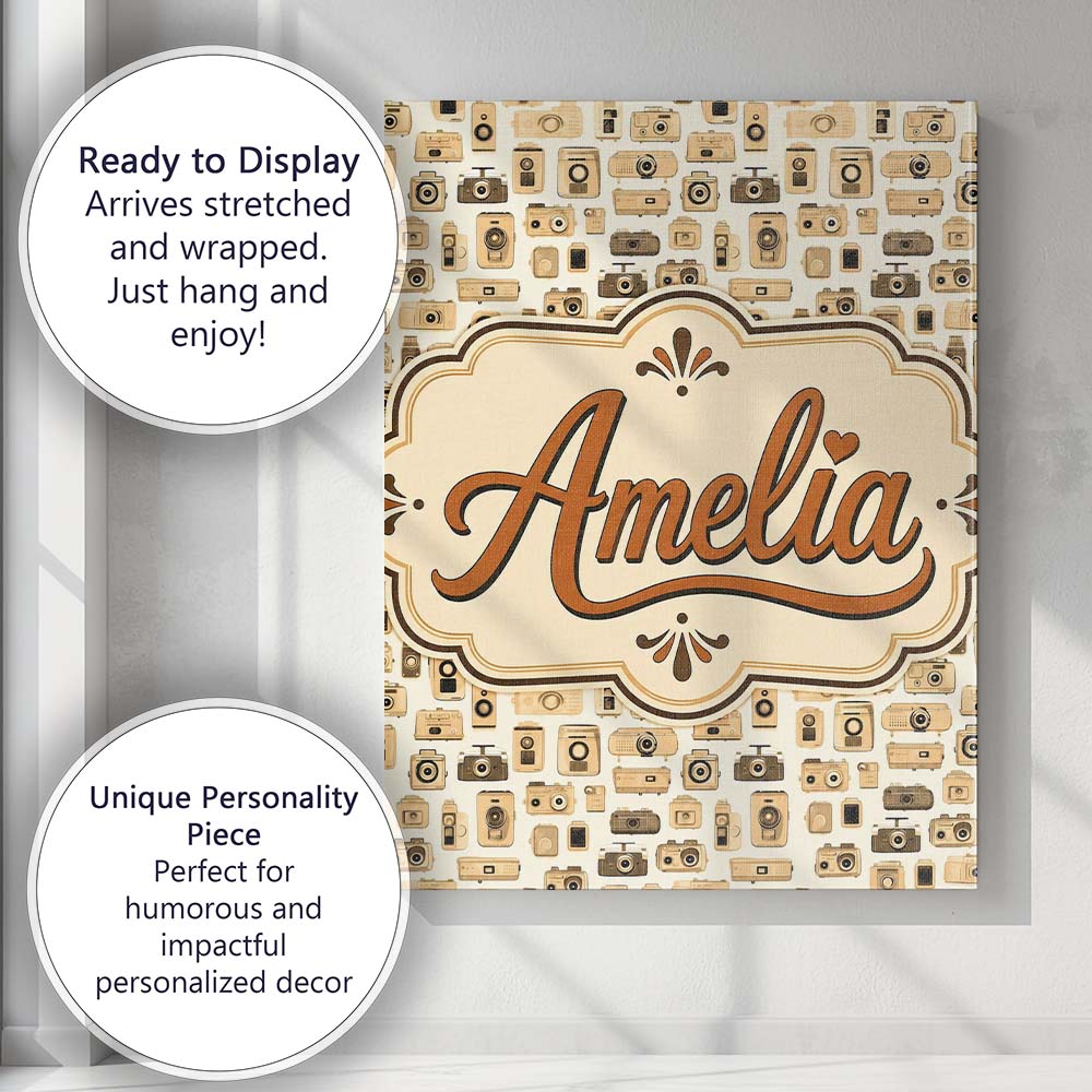 Personalised Name Neutral Beige Retro Custom Modern Room Accent Creative Decorator Style Canvas Wall Art Print Decor Picture Ready to Hang