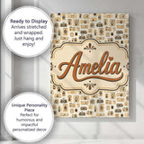 Personalised Name Neutral Beige Retro Custom Modern Room Accent Creative Decorator Style Canvas Wall Art Print Decor Picture Ready to Hang