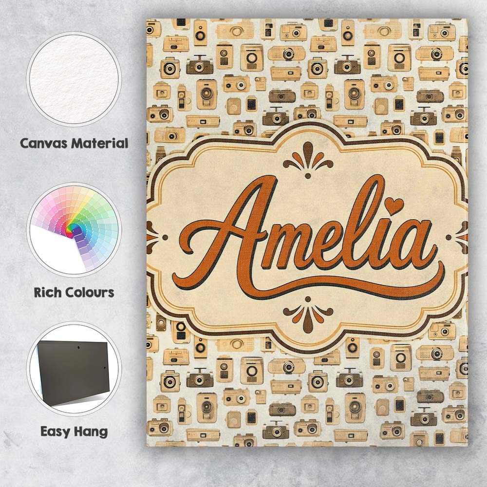 Personalised Name Neutral Beige Retro Custom Modern Room Accent Creative Decorator Style Canvas Wall Art Print Decor Picture Ready to Hang