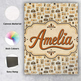 Personalised Name Neutral Beige Retro Custom Modern Room Accent Creative Decorator Style Canvas Wall Art Print Decor Picture Ready to Hang