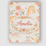 Personalised Name Warm Rainbow Floral Boho Style Seamless Watercolour Custom Home Unique Canvas Wall Art Print Decor Picture Ready to Hang