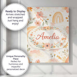 Personalised Name Warm Rainbow Floral Boho Style Seamless Watercolour Custom Home Unique Canvas Wall Art Print Decor Picture Ready to Hang