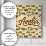 Personalised Name Retro Camera and Film Custom  Modern Room Accent Elegant Feature Canvas Wall Art Print Decor Picture Ready to Hang