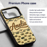 Retro Camera and Film Device Seamless Pattern Custom Name Protective Phone Case Mobile Cover Durable Everyday Smartphone Shock Resistant