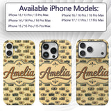 Retro Camera and Film Device Seamless Pattern Custom Name Protective Phone Case Mobile Cover Durable Everyday Smartphone Shock Resistant