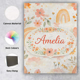Personalised Name Warm Rainbow Floral Boho Style Seamless Watercolour Custom Home Unique Canvas Wall Art Print Decor Picture Ready to Hang