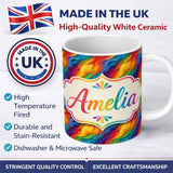 Personalized Custom Name Vibrant Rainbow Flowing Paint Waves Seamless Pattern Lovely 11oz Ceramic Coffee Tea Mug White Large Handle