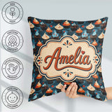 Custom Name Cupcake Dessert Seamless Pattern Dark Background Square Filled Cushion Throw Pillow Sofa Bed Home Decor Zip Washable UK Made