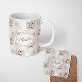 Personalized Custom Name Cute Owl Floral Pastel Nursery Seamless Pattern Perfect Gift for Her 11oz Ceramic Coffee Tea Mug White Large Handle