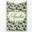 Vintage Daisy Floral Seamless Pattern with White Flowers and Green  Personalised Custom Name Super Soft Fleece Blanket Bed Sofa Throw