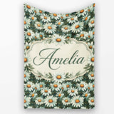 Vintage Daisy Floral Seamless Pattern with White Flowers and Green  Personalised Custom Name Super Soft Fleece Blanket Bed Sofa Throw