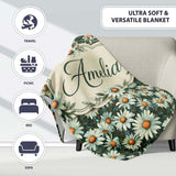 Vintage Daisy Floral Seamless Pattern with White Flowers and Green  Personalised Custom Name Super Soft Fleece Blanket Bed Sofa Throw