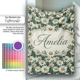 Vintage Daisy Floral Seamless Pattern with White Flowers and Green  Personalised Custom Name Super Soft Fleece Blanket Bed Sofa Throw