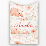 Cute Bear Floral Woodland Nursery Pattern Seamless Watercolour  Personalised Custom Name Super Soft Fleece Blanket Bed Sofa Throw