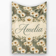 Vintage White Daisy Floral on Rustic Teal Wood Background Lovely  Personalised Custom Name Super Soft Fleece Blanket Bed Sofa Throw