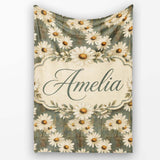 Vintage White Daisy Floral on Rustic Teal Wood Background Lovely  Personalised Custom Name Super Soft Fleece Blanket Bed Sofa Throw