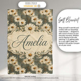 Vintage White Daisy Floral on Rustic Teal Wood Background Lovely  Personalised Custom Name Super Soft Fleece Blanket Bed Sofa Throw