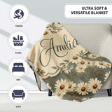 Vintage White Daisy Floral on Rustic Teal Wood Background Lovely  Personalised Custom Name Super Soft Fleece Blanket Bed Sofa Throw