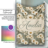 Vintage White Daisy Floral on Rustic Teal Wood Background Lovely  Personalised Custom Name Super Soft Fleece Blanket Bed Sofa Throw