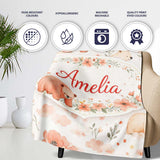 Cute Bear Floral Woodland Nursery Pattern Seamless Watercolour  Personalised Custom Name Super Soft Fleece Blanket Bed Sofa Throw