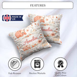 Custom Name Cute Bear Floral Woodland Nursery Pattern Seamless Square Filled Cushion Throw Pillow Sofa Bed Home Decor Zip Washable UK Made