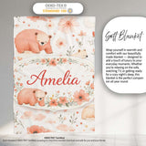Cute Bear Floral Woodland Nursery Pattern Seamless Watercolour  Personalised Custom Name Super Soft Fleece Blanket Bed Sofa Throw