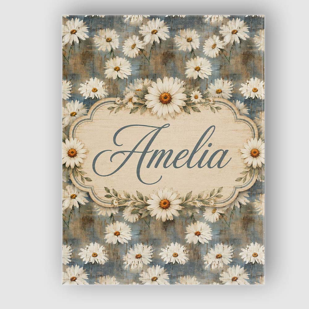Personalised Name Soft Painterly Daisy Custom  Modern Room Accent Elegant Feature Canvas Wall Art Print Decor Picture Ready to Hang