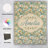 Personalised Name Delicate Wild Daisy Custom Modern Room Accent Creative Decorator Style Canvas Wall Art Print Decor Picture Ready to Hang