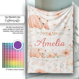 Cute Bear Floral Woodland Nursery Pattern Seamless Watercolour  Personalised Custom Name Super Soft Fleece Blanket Bed Sofa Throw