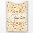 Warm Beige Daisy Floral with Subtle Botanical Accents Lovely  Personalised Custom Name Super Soft Fleece Blanket Bed Sofa Throw