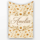 Warm Beige Daisy Floral with Subtle Botanical Accents Lovely  Personalised Custom Name Super Soft Fleece Blanket Bed Sofa Throw