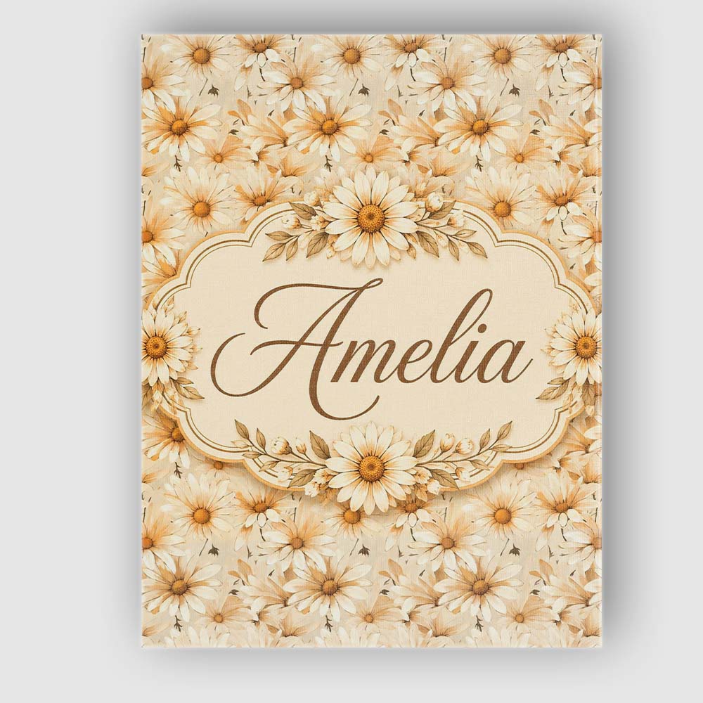 Personalised Name Warm Beige Daisy Floral Custom  Unique Gift Idea Elegant Feature Canvas Wall Art Print Decor Picture Ready to Hang