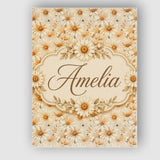 Personalised Name Warm Beige Daisy Floral Custom  Unique Gift Idea Elegant Feature Canvas Wall Art Print Decor Picture Ready to Hang
