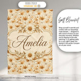 Warm Beige Daisy Floral with Subtle Botanical Accents Lovely  Personalised Custom Name Super Soft Fleece Blanket Bed Sofa Throw