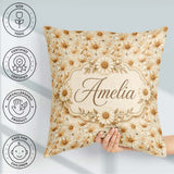 Custom Name Warm Beige Daisy Floral with Subtle Botanical Lovely Square Filled Cushion Throw Pillow Sofa Bed Home Decor Zip Washable UK Made