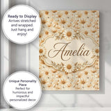 Personalised Name Warm Beige Daisy Floral Custom  Unique Gift Idea Elegant Feature Canvas Wall Art Print Decor Picture Ready to Hang