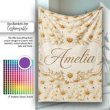 Warm Beige Daisy Floral with Subtle Botanical Accents Lovely  Personalised Custom Name Super Soft Fleece Blanket Bed Sofa Throw