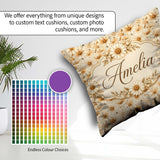 Custom Name Warm Beige Daisy Floral with Subtle Botanical Lovely Square Filled Cushion Throw Pillow Sofa Bed Home Decor Zip Washable UK Made
