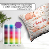Custom Name Cute Bear Floral Woodland Nursery Pattern Seamless Square Filled Cushion Throw Pillow Sofa Bed Home Decor Zip Washable UK Made