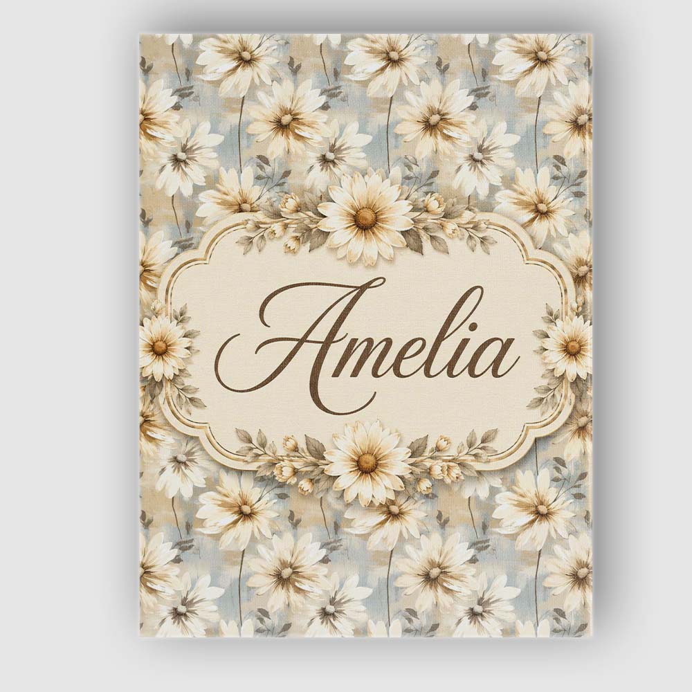 Personalised Name Neutral Daisy Bouquet Custom  Modern Room Accent Elegant Feature Canvas Wall Art Print Decor Picture Ready to Hang