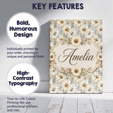 Personalised Name Neutral Daisy Bouquet Custom  Modern Room Accent Elegant Feature Canvas Wall Art Print Decor Picture Ready to Hang