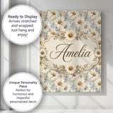 Personalised Name Neutral Daisy Bouquet Custom  Modern Room Accent Elegant Feature Canvas Wall Art Print Decor Picture Ready to Hang