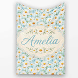 Elegant Cream Daisy Florals on Light Vintage Wash Background Lovely  Personalised Custom Name Super Soft Fleece Blanket Bed Sofa Throw