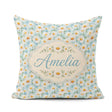 Custom Name Elegant Cream Daisy Florals on Light Wash Background Square Filled Cushion Throw Pillow Sofa Bed Home Decor Zip Washable UK Made